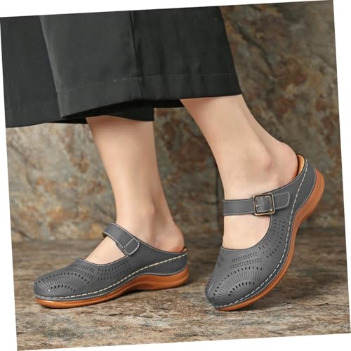 BESPORTBLE Vintage Keilabsatz Sandalen Damen Komfortable Slipper mit Mittlerem Absatz Dunkelgrau Bequeme Freizeitschuhe für Alltag und Sommer von BESPORTBLE