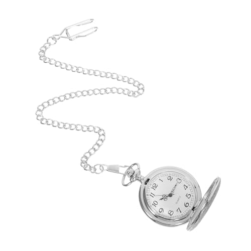 BESPORTBLE Vintage Mechanische Taschenuhr Herren Große Silberne Gravur Flip-Cover Präzises Uhr-Mechanismus Langlebiges Metall Stilvolle Retro Uhr mit Kette für Männer und Frauen Sammlerstück von BESPORTBLE
