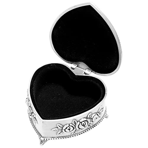 BESPORTBLE Vintage Schmuckbox Metall Schmuckschatulle Herz Form Schmuckdose Schmuck Box Retro Geschenkbox Schmuckkästchen für Ohrringe Ehering Box Hochzeit Damen Geschenk Silber von BESPORTBLE