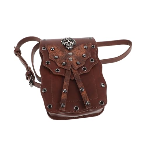 BESPORTBLE Vintage Skull Crossbody Bag Damen Punk Handtasche Robust Verstellbar Schultertasche Braun Vielseitig Für Alltag Halloween Party Gothic Satchel von BESPORTBLE