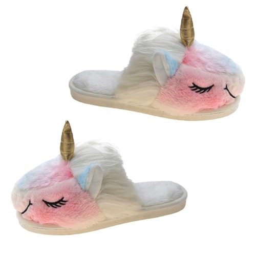 BESPORTBLE Warme Damen Hausschuhe Plüsch Pantoffeln mit Rutschfester Sohle Kuschelige Einhorn Slipper für Zuhause und Indoor Nutzung Atmungsaktiv und Angenehm für Herbst und Winter von BESPORTBLE