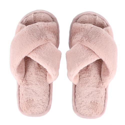 BESPORTBLE Warme Damen Hausschuhe Winter Plüsch Slippers Offene Zehen Flauschige Indoor Schuhe Rutschfeste Sohle Leicht und Bequem für Herbst und Zuhause von BESPORTBLE