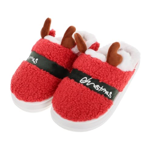 BESPORTBLE Warme Damen Hausschuhe mit Dicker Sohle und Kuscheligem Plüsch Rutschfest Rot Weiche Winterpantoffeln mit Motiv Gemütlich für Drinnen und Draußen von BESPORTBLE