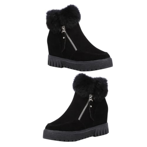 BESPORTBLE Warme Damen Kurzstiefel mit Anti rutsch sohle Gefüttert Casual Winterschuhe für Drinnen und Draußen Schwarze Modische Schnürboots mit Erhöhter Sohle von BESPORTBLE