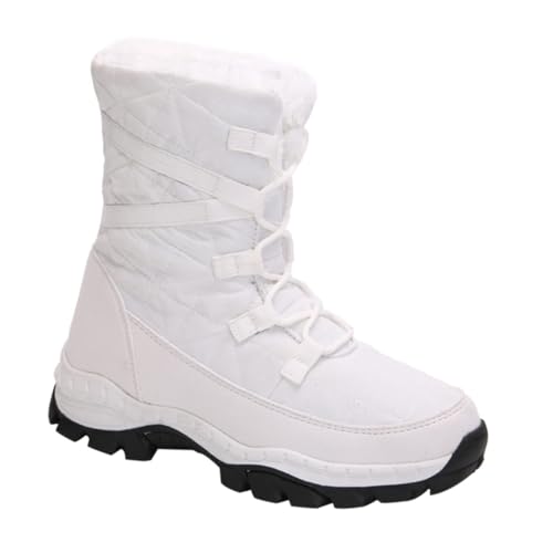 BESPORTBLE Warme Damen Schneestiefel mit Plüschfutter Mittelhoch Komfortabel Elastisch für Winter und Lange Stilvoll und Schützend gegen Kälte Weiß von BESPORTBLE