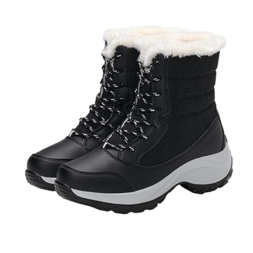 BESPORTBLE Warme Damen Winter Schneestiefel mit Schnürung Gefüttert mit Kunstfell Rutschfeste Robuste Gummisohle für Kalte Herbst und Wintertage Geeignet für Frauen und Mädchen von BESPORTBLE