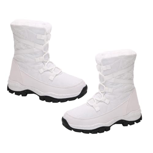 BESPORTBLE Warme Damen Winterstiefel Plüsch Gefüttert Mittelhoch Komfortable Schneestiefel Weiche Innensohle Bequeme Winterschuhe Weiß von BESPORTBLE