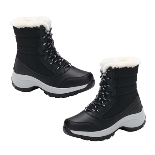 BESPORTBLE Warme Damen Winterstiefel Schnürung Gefütterte Plattform Schneestiefel mit Faux Fell Innenfutter Rutschfeste Gummisohle für Outdoor und Alltag von BESPORTBLE