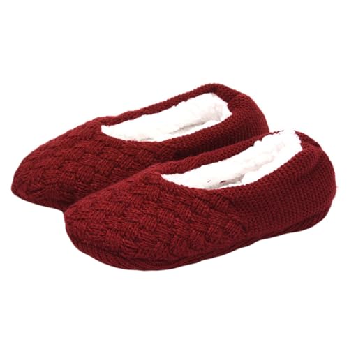 BESPORTBLE Warme Dicke Haussocken mit Rutschfesten Noppen für Damen und Herren Kuschelige Atmungsaktive Winter flauschsocken Anti rutsch Socken mit Griffiger Sohle Weinrot von BESPORTBLE
