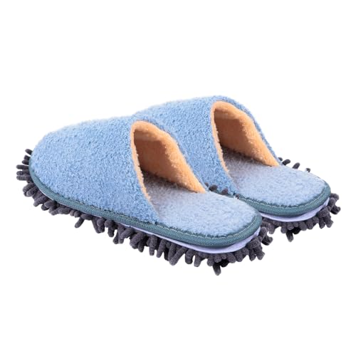 BESPORTBLE Warme Winter hausschuhe Damen Herren Gefüttert Rutschfest Weiche Indoor Slipper Atmungsaktiv Angenehm Mittelgroß Blau für Kalte Tage und Haushalt von BESPORTBLE