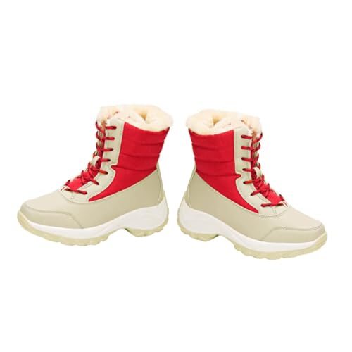 BESPORTBLE Warmer Damen Schneestiefel mit Kunstfellfutter Schnürung Rutschfeste Gummisohle Wasserabweisend Mittelhoch Modisch für Kalte Wintertage von BESPORTBLE