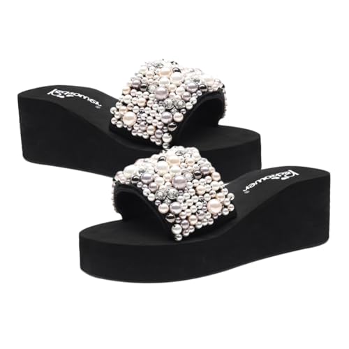 BESPORTBLE Wedge Slipper Damen Sommer Keilabsatz Sandalen mit Perlen Design Rutschfest Bequeme Strand Freizeitpantoletten Schwarz BESPORTBLE Wedge Slipper Damen Sommer Keilabsatz Sandalen mit Perlen Design Rutschfest Bequeme Strand Freizeitpantoletten Schwarz von BESPORTBLE