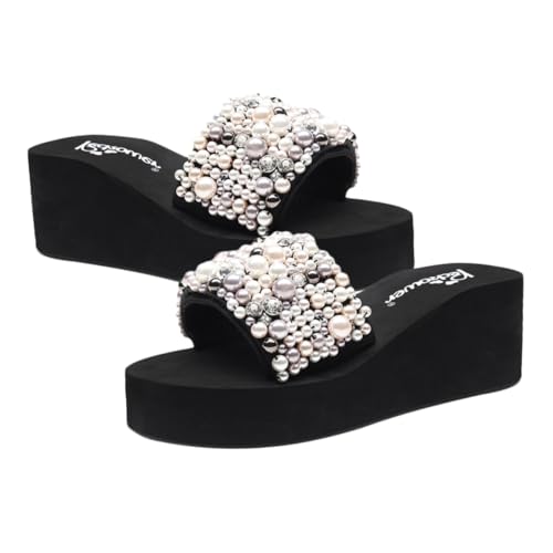 BESPORTBLE Wedgesandalen Damen Sommer Keilabsatz Rutschfest Stilvolle Perlenoptik Strand Schuhe für Innen und Außen von BESPORTBLE