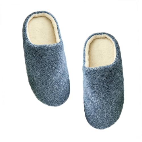 BESPORTBLE Weiche Warme Hausschuhe Damen und Herren Kuschelige Plüsch Pantoletten mit Baumwollfüllung Rutschfeste Leise Sohle Blau für Winter und Zuhause von BESPORTBLE