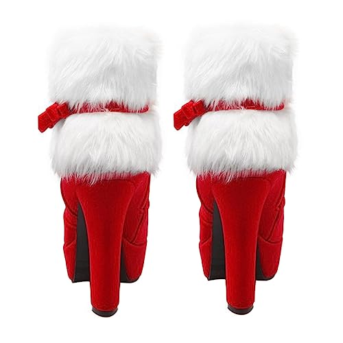 BESPORTBLE Weihnachtliche Damen Ankle Boots mit Dickem Absatz Warm Gefüttert Komfortable Kurzstiefel für Winter Rutschfest Eleganter Kurzstiefel mit Weichem Plüschfutter für Kalte Tage von BESPORTBLE