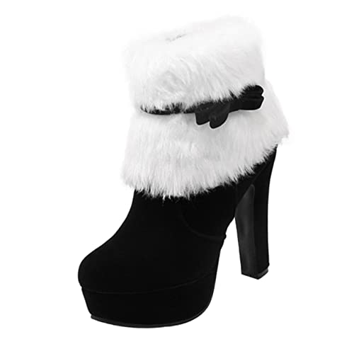 BESPORTBLE Weihnachtliche Damen Kurzstiefeletten mit Schleife Samtige Oberfläche Dicker Absatz Seitlicher Reißverschluss Winterliche Komfort Boots für Festliche Anlässe Schwarz von BESPORTBLE