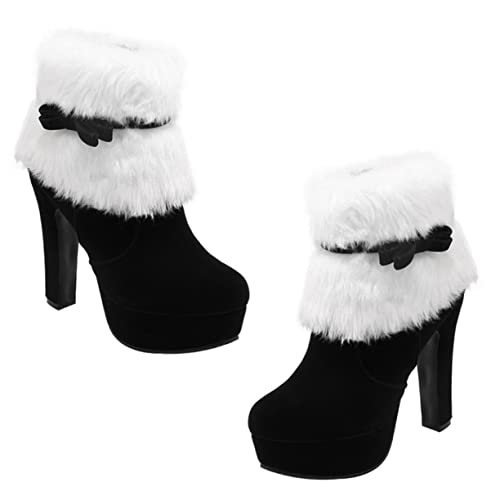 BESPORTBLE Weihnachtliche Damen Stiefeletten mit Kurzem Schaft Dicker Gummisohle Rutschfest Eleganter Schleifenbesatz Komfortabel für Kalte Wintertage Modisch und Warm für Festliche Anlässe von BESPORTBLE