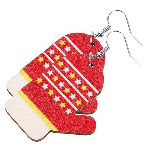 BESPORTBLE Weihnachtliche Holz Ohrringe Damen Handgefertigte Dangle Ohrhänger mit Festlichem Handschuh Modischer Schmuck für Party Alltag und Weihnachtsfest von BESPORTBLE