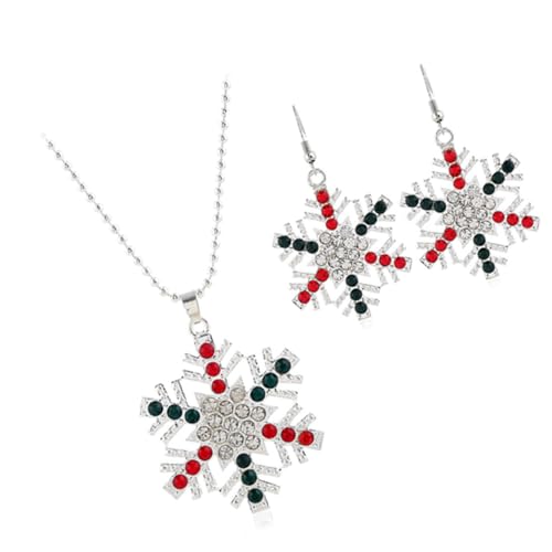BESPORTBLE Weihnachtliches Schmuckset Damen Halskette Ohrringe Schneeflockenform Strassbesatz Rote Grüne Elegantes Set für Festliche Anlässe Alltag von BESPORTBLE