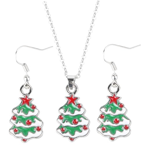 BESPORTBLE Weihnachtliches Schmuckset Damen Halskette und Dangle Ohrringe Hochwertiger Legierung Silberfarben Festliches Partyaccessoire von BESPORTBLE