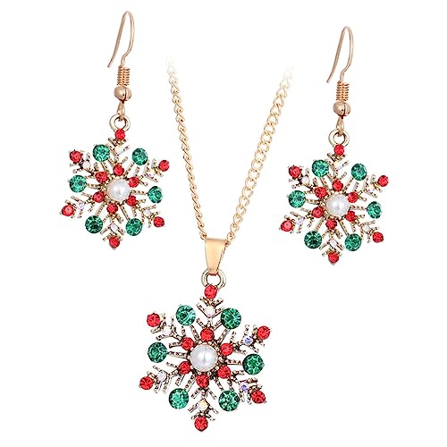 BESPORTBLE Weihnachtliches Schmuckset Schneeflocken Anhänger Halskette und Ohrringe Farbenfrohe Weihnachtskette Festliches für Damen Modisches Accessoire für Weihnachtsfeier von BESPORTBLE
