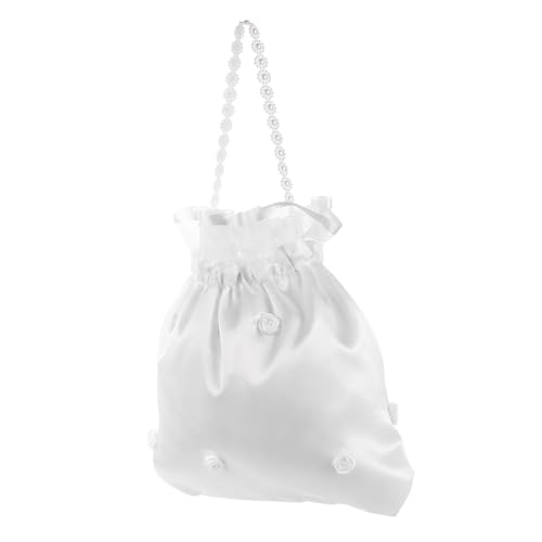 BESPORTBLE Weiße Satin Brauttasche mit Spitzenblumenverzierung Kompakte Handtasche für Hochzeitskleid Stilvolle Brautjungfern Blumenmädchen-accessoire Leicht und Elegant für Hochzeitstag von BESPORTBLE