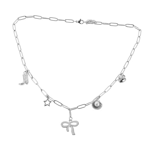 BESPORTBLE Western Cowgirl Halskette Edelstahl Bowknot Choker mit Stern Muschel und Cowboy-stiefel Anhänger Modische Western Schmuck Damen Geschenk für Alltag und Party von BESPORTBLE