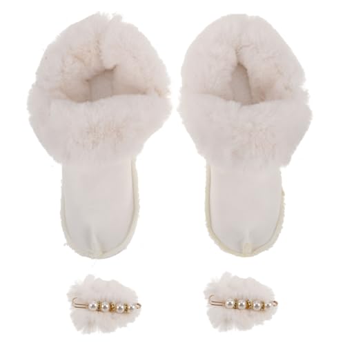 BESPORTBLE Winter Hausschuhe Fleece Schuheinlagen Warmes Winddichtes Plüschfutter mit Abnehmbarer Pompom Weiß Weiche Dicke Innensocken für Damen und Herren für Outdoor und Indoor von BESPORTBLE