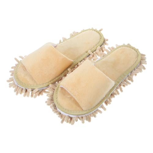 BESPORTBLE Winterliche Bodenschuh mop slipper mit Zehenöffnung Rutschfest Wiederverwendbar Bequeme Reinigungsschuh hausschuhe für Damen und Herren Beige von BESPORTBLE