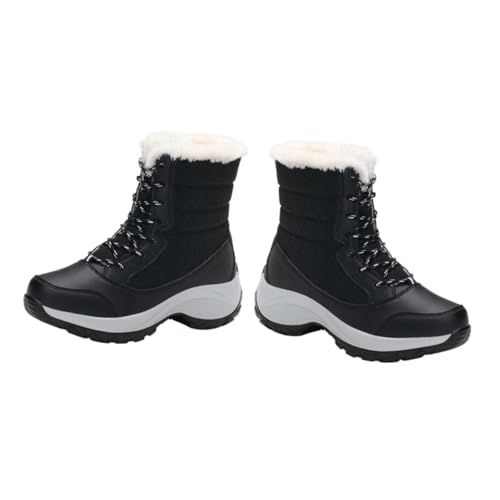 BESPORTBLE Schneestiefel Für Damen Mit Kunstfellfutter Gefütterte Winterstiefel Warme Damen-schneestiefel Mit Gummisohle Rutschfeste Plateauschuhe Zum Schnüren Für Herbst Und Winter von BESPORTBLE