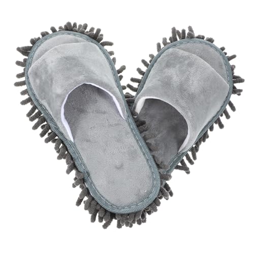 BESPORTBLE Wischmopp Hausschuhe Unisex mit Rutschfester Sohle Waschbare Mopp slipper mit Zehenausschnitt Gemütliche Reinigungspantoffeln für Damen und Herren Mittelgroß Graue von BESPORTBLE