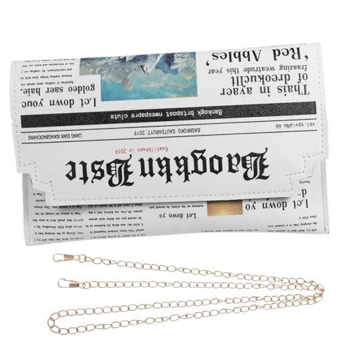 BESPORTBLE Weiße PU Umhängetasche für Damen Kette Schultertasche im Zeitungsdesign Crossbody Bag für Reisen und Shopping Multifunktionale Tragetasche von BESPORTBLE