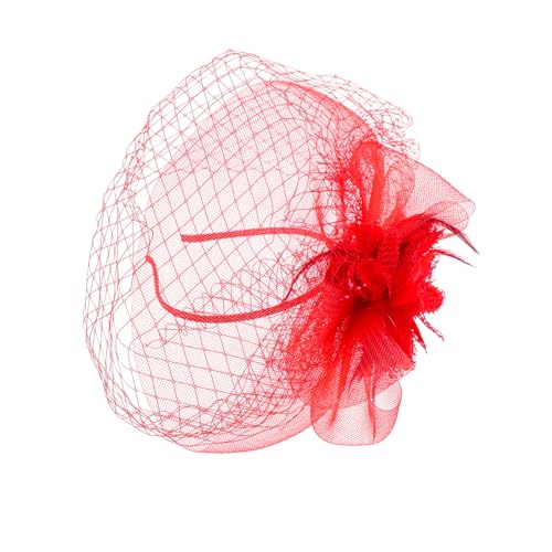 BESPORTBLE Zylinder mit Blumenfeder Damen Hüte Damen Accessoires Party weihnachts kopfschmuck weihnachtskopfschmuck Kopfbedeckung mit Schleierhut eleganter Schleierhut Gittergewebe rot von BESPORTBLE