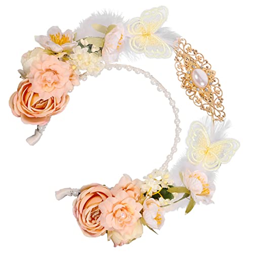 BESPORTBLE floraler Kopfschmuck Krone Hochzeit Stirnband Haarzubehör Blumenstirnbänder für Frauen Braut Stirnband Blume Haarband Kopfschmuck für Mädchen hochzeitskranz stirnband Feder von BESPORTBLE