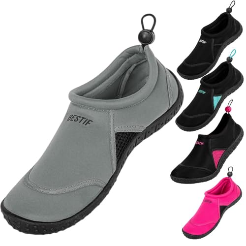 BESTIF Badeschuhe Herren Damen | Schwimmschuhe Neopren Wasserschuhe Kordelzug | Leicht und Bequem | Gr. 36-45 (Grau, 44) von BESTIF