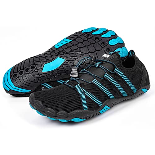 BESTIF Badeschuhe Herren Wasserschuhe aus Mesh Strandschuhe rutschfeste Schnelltrocknende Aquaschuhe Atmungsaktiv (Schwarz-Türkis, eu_Footwear_Size_System, Adult, Numeric, medium, Numeric_42) von BESTIF