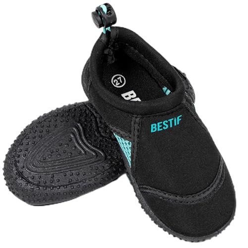 BESTIF Badeschuhe Kinder Aquaschuhe rutschfeste Wasserschuhe Schwimmschuhe Neporen (Schwarz-Türkis, eu_Footwear_Size_System, Little_Kid, Numeric, medium, Numeric_32) von BESTIF