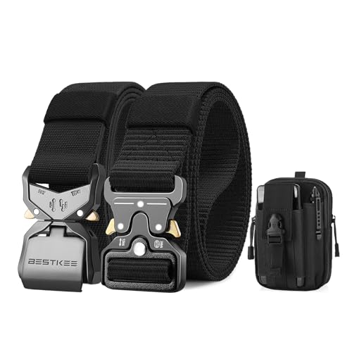BESTKEE 2er Herren Taktischer Gürtel, 3.8cm Gürtel Herren, Militär Wandern Arbeitgürtel, Geschenk mit taktischem Molle-Beutel von BESTKEE