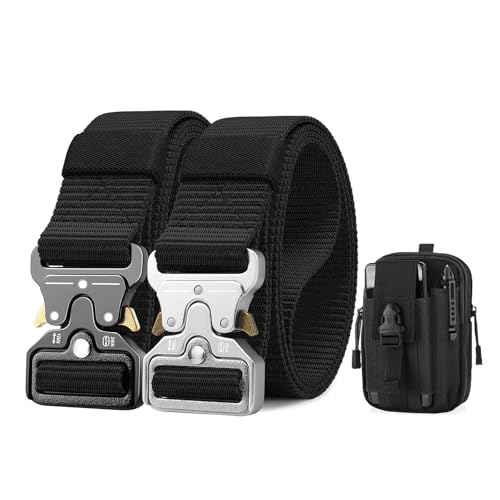 BESTKEE 2er Herren Taktischer Gürtel, 3.8cm Gürtel Herren, Militär Wandern Arbeitgürtel, Geschenk mit taktischem Molle-Beutel von BESTKEE