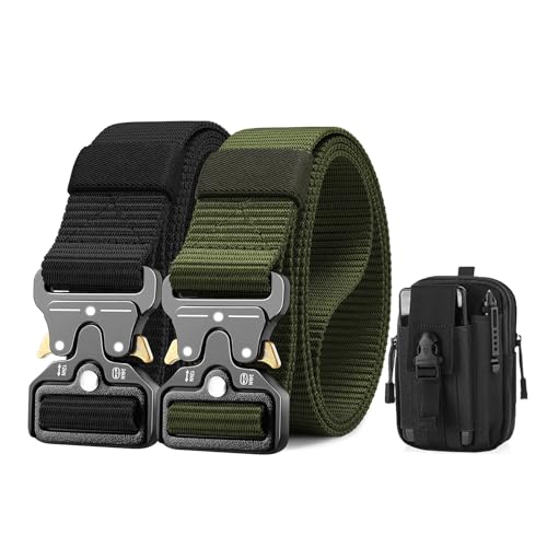 BESTKEE 2er Herren Taktischer Gürtel, 3.8cm Gürtel Herren, Militär Wandern Arbeitgürtel, Geschenk mit taktischem Molle-Beutel von BESTKEE