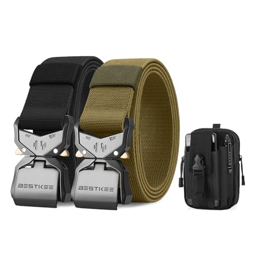 BESTKEE 2er Herren Taktischer Gürtel, 3.8cm Gürtel Herren, Militär Wandern Arbeitgürtel, Geschenk mit taktischem Molle-Beutel von BESTKEE