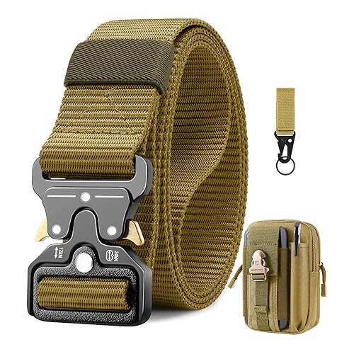 BESTKEE Taktischer Gürtel, 3,8 cm Militär Arbeitsgürtel, Schwerlast Nylon Schwarz Gürtel mit Schnellverschluss-Metallschnalle, Geschenk mit Taktischem Molle-Beutel und Haken für Outdoor Jagen von BESTKEE