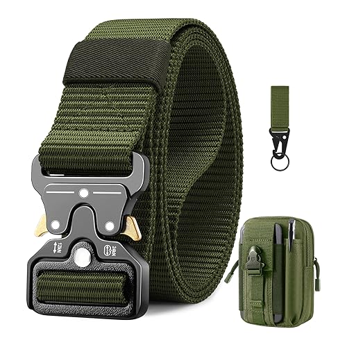 BESTKEE Taktischer Gürtel, 3,8 cm Militär Arbeitsgürtel, Schwerlast Nylon Schwarz Gürtel mit Schnellverschluss-Metallschnalle, Geschenk mit Taktischem Molle-Beutel und Haken für Outdoor Jagen von BESTKEE