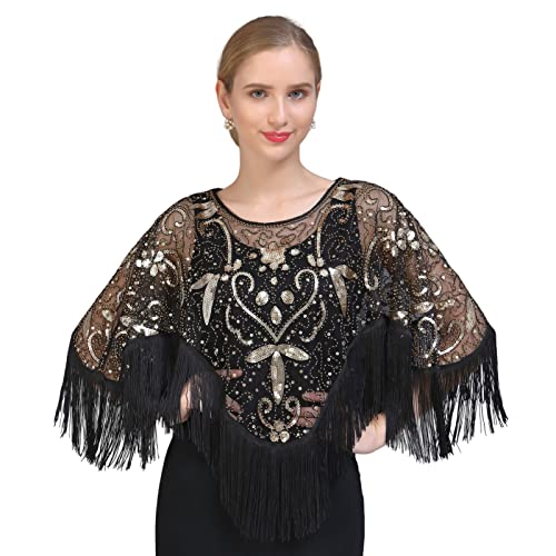 BESTORI Damen Schal 1920s Retro Pailletten Umschlagtücher Stola für Abendkleider Hochzeit Party 20er Jahre Stil Gatsby Kostüm Accessoires von BESTORI