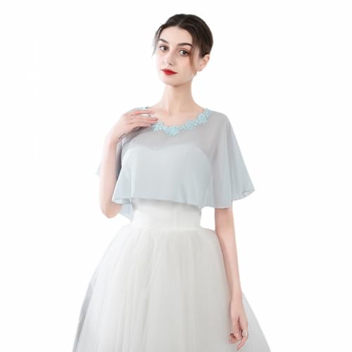 BESTORI Damen Schal Elegant Chiffon Stola Lace Boleros für Abendkleid Hochzeit Braut Brautjungfern Cape Hellblau von BESTORI