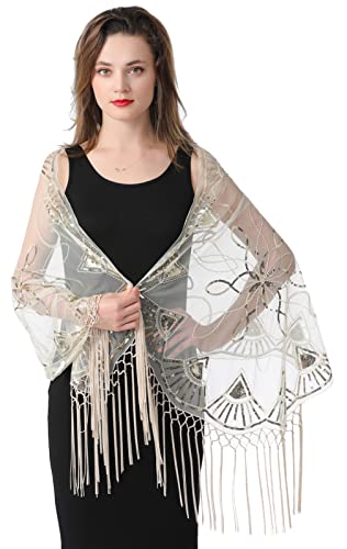 BESTORI Damen Spitzenschal Stola Mit Fransen Weich Sommer Wraps Für Hochzeit Abendkleider Festlich Beige von BESTORI