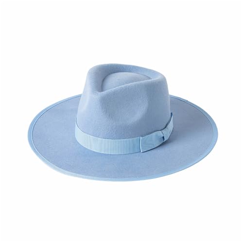 BESTORI Fedora Wollfilzhut mit Breiter Krempe Damen Herren Panama Hut aus Filz Fedora Hut Hellblau von BESTORI
