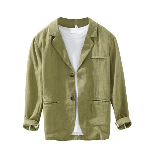 BESTORI Herren Leinen Blazer Leicht Lässiger Bequemer Sommer Mantel Sportmäntel Frühling Anzüge Grün von BESTORI