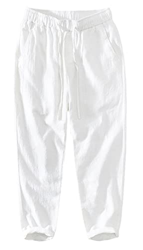 BESTORI Herren Leinenhose Lässige Sommerhose Loose Fit Sommer Kordelzug Elastische Taille Strandhose von BESTORI