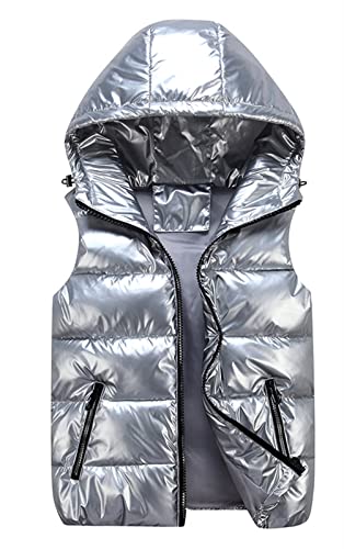BESTORI Herren Steppweste Weste mit Kapuze Sportweste Leicht Winter Ärmellos Jacke Outdoor mit Reißverschluss Silber, XL von BESTORI
